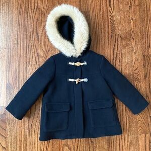 Zara Toddler Girl Duffel Pea Coat With Toggles Navy Blue Size 3-4